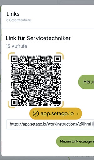Verwaltung Schritt für Schritt Anweisungen Ausschnitt aus der SETAGO App